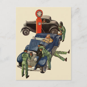 Cartão Postal Estação de serviço de Cheio de Joe, Vintage Bus