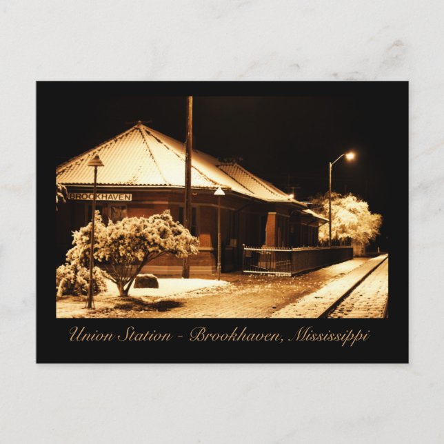Cartão Postal Estação de trem da União - Brookhaven, Mississippi (Frente)