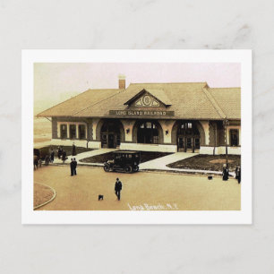 Cartão Postal Estação de trem, Long Beach, Long Island, NY Vinta
