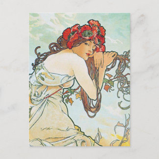 Cartão Postal Estação de Verão Alphonse Mucha Arte Fina