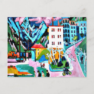 Cartão Postal Estação em Davos, pintura de Ernest Ludwig Kirch