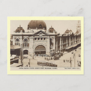 Cartão Postal Estação Ferroviária, Melbourne, Austrália Vintage