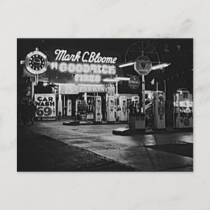 Cartão Postal Estação Gasolina Hollywood California Vintage 19