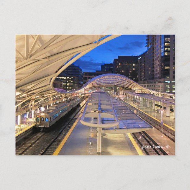 Cartão Postal Estação noturna Union com comboio de linha A para  (Frente)