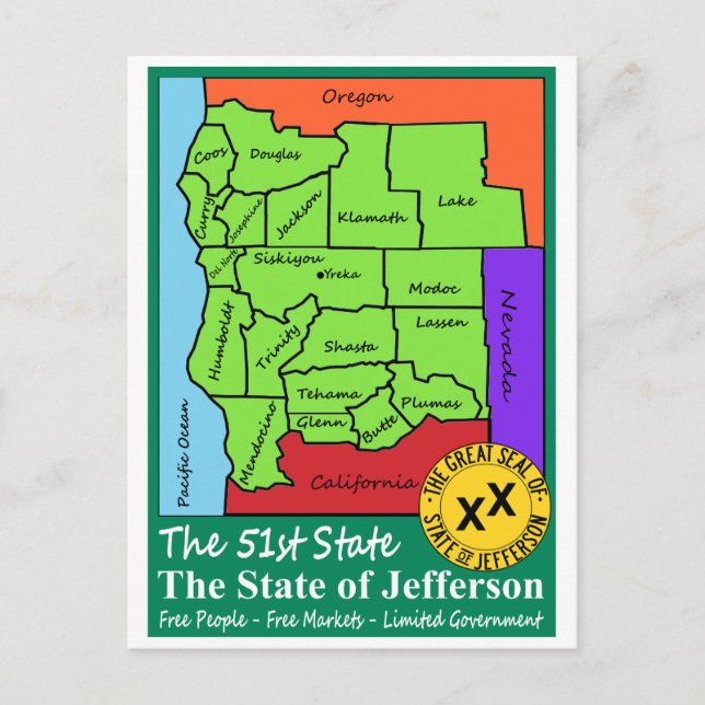 Cartão Postal Estado de Jefferson (Frente)