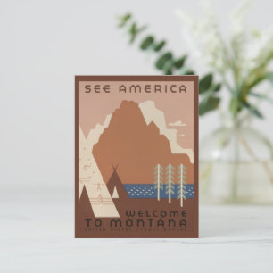 Cartão Postal Estado de Montana: Tribos Indianas, Montanhas, Pra