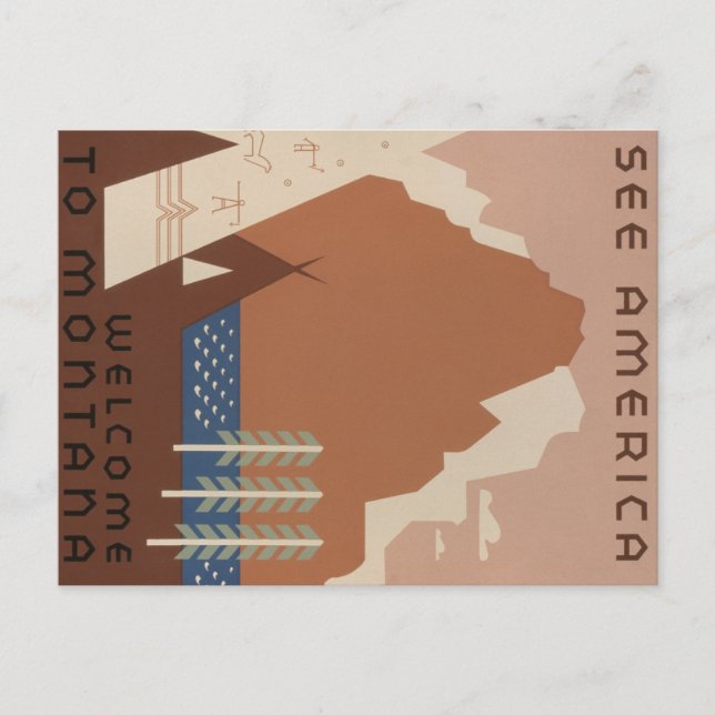 Cartão Postal Estado de Montana: Tribos Indígenas, Montanhas, Pr (Frente)