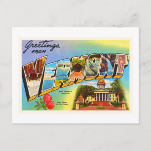 Cartão Postal Estado de Vermont VT Símbolo de Viagem Antigo Vint