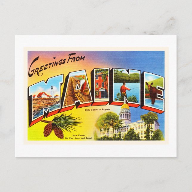 Cartão Postal Estado do Maine ME Antigo Souvernir de Viagem Vint (Frente)