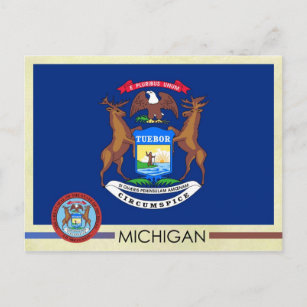 Cartão Postal Estado do Michigan Flag e Seal
