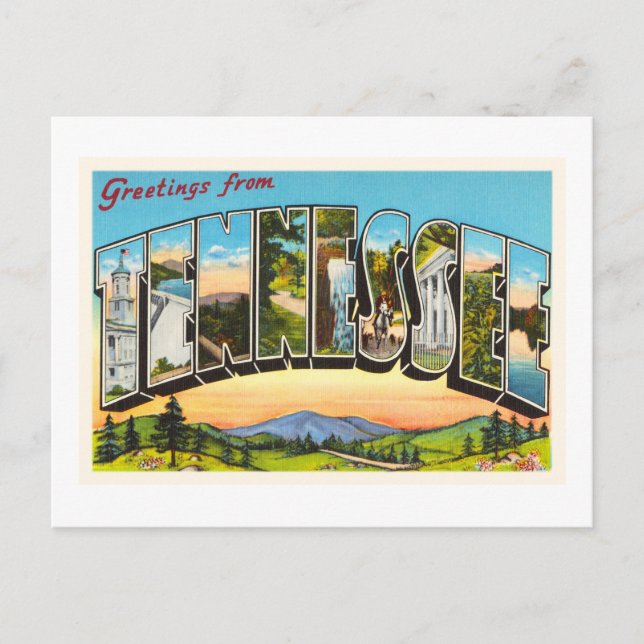 Cartão Postal Estado do Tennessee TN Lembrança de Viagem Antiga  (Frente)