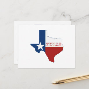 Cartão Postal Estado Forma do Texas Sinalizador Vermelho Branco