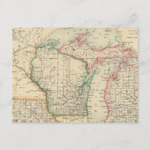 Cartão Postal Estados de Michigan, Wisconsin e Iowa