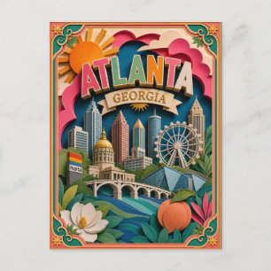 Cartão Postal Estados de PopCut Atlanta Geórgia Arte de Papel