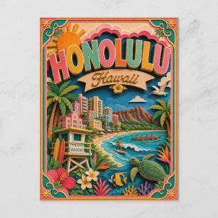 Cartão Postal Estados de PopCut Honolulu Havaí Arte de Papel