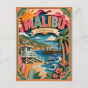 Cartão Postal Estados de PopCut Malibu Califórnia Arte de Papel