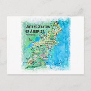 Cartão Postal Estados do Nordeste dos EUA - Mapa Postvard - Nova