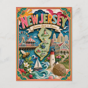 Cartão Postal Estados do PopCut Nova Jersey Arte em Papel Colori