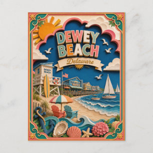 Cartão Postal Estados do PopCut Praia Dewey Delaware Arte de Pap