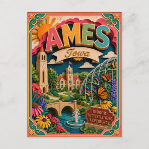 Cartão Postal Estados PopCut Ames Iowa Arte em Papel