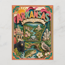 Cartão Postal Estados PopCut Arkansas Arte Colorido em Papel 3D