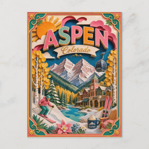 Cartão Postal Estados PopCut Aspen Colorado Arte de Papel