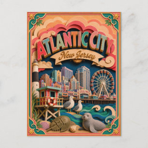 Cartão Postal Estados PopCut Atlantic City Nova Jersey Arte em P