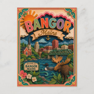 Cartão Postal Estados PopCut Bangor Maine Arte em Papel