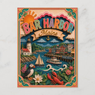 Cartão Postal Estados PopCut Bar Harbor Maine Arte em Papel
