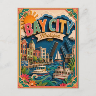 Cartão Postal Estados PopCut Bay City Michigan Arte em Papel