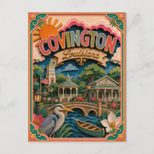 Cartão Postal Estados PopCut Covington Louisiana Arte em Papel