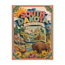 Estados PopCut Dakota do Sul Colorida Arte em Pape