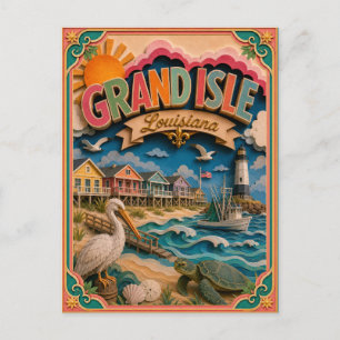 Cartão Postal Estados PopCut Grand Isle Louisiana Arte em Papel