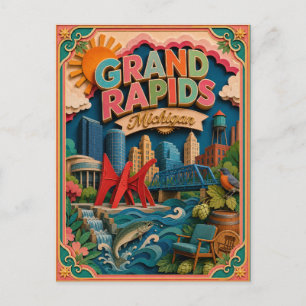 Cartão Postal Estados PopCut Grand Rapids Michigan Arte em Papel