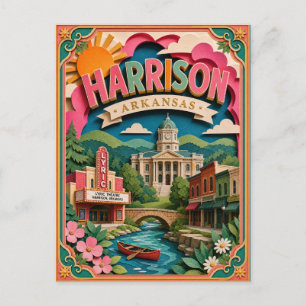 Cartão Postal Estados PopCut Harrison Arkansas Arte de Papel