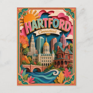 Cartão Postal Estados PopCut Hartford Connecticut Arte de Papel