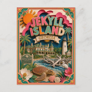 Cartão Postal Estados PopCut Ilha Jekyll Geórgia Arte em Papel