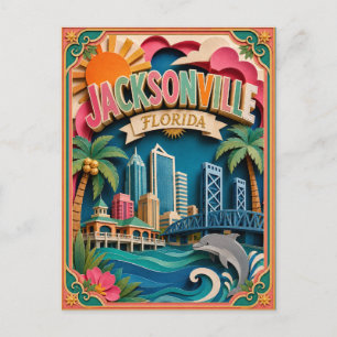Cartão Postal Estados PopCut Jacksonville Flórida Arte em Papel