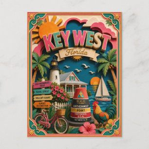 Cartão Postal Estados PopCut Key West Flórida Arte de Papel
