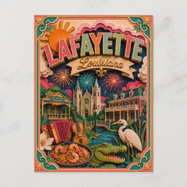 Cartão Postal Estados PopCut Lafayette Louisiana Arte em Papel