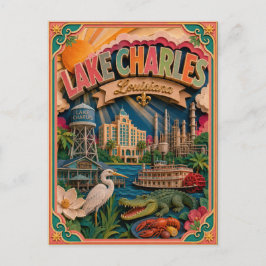 Cartão Postal Estados PopCut Lago Charles Louisiana Arte em Pape