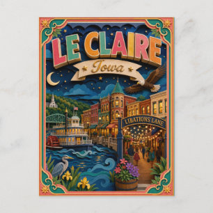 Cartão Postal Estados PopCut Le Claire Iowa Arte em Papel