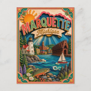 Cartão Postal Estados PopCut Marquette Michigan Arte em Papel