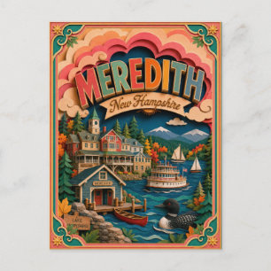 Cartão Postal Estados PopCut Meredith New Hampshire Arte em Pape