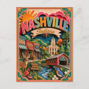 Cartão Postal Estados PopCut Nashville Indiana Arte em Papel