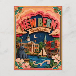 Cartão Postal Estados PopCut New Bern Carolina do Norte Arte em