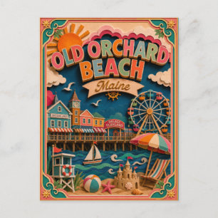 Cartão Postal Estados PopCut Old Orchard Beach Maine Arte em Pap