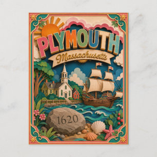 Cartão Postal Estados PopCut Plymouth Massachusetts Arte em Pape