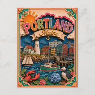 Cartão Postal Estados PopCut Portland Maine Arte em Papel