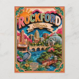 Cartão Postal Estados PopCut Rockford Illinois Arte em Papel